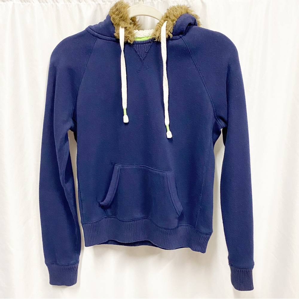 •SOLD• Navy Blue Fur Lined Hooded Sweatshirt - Picture 1 of 8